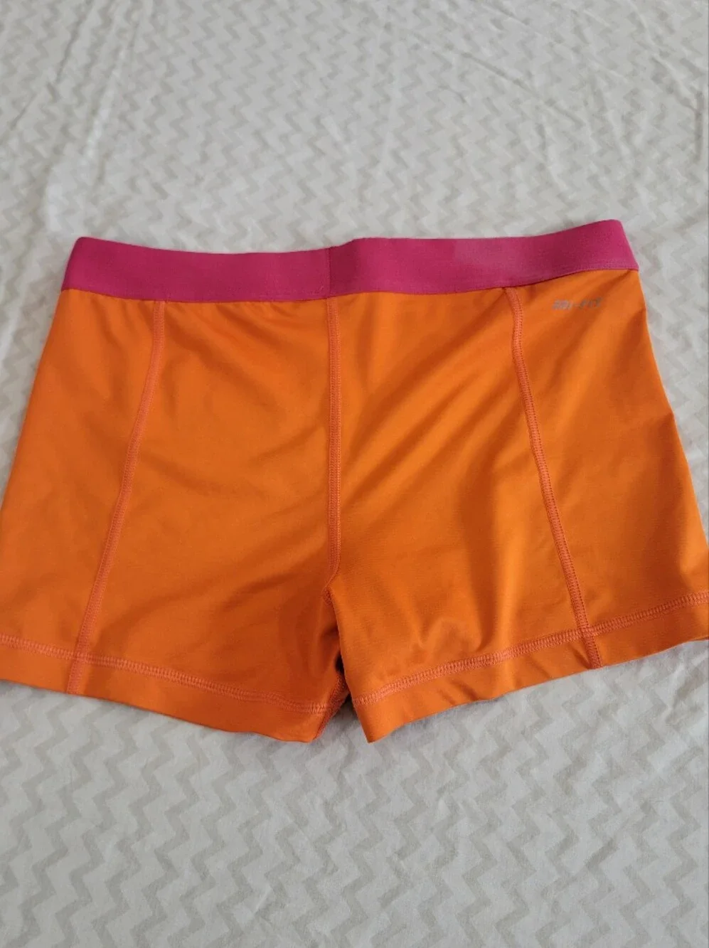 Nike Pro Orange Athletic Compression Shorts with Pink Waistband Size Large